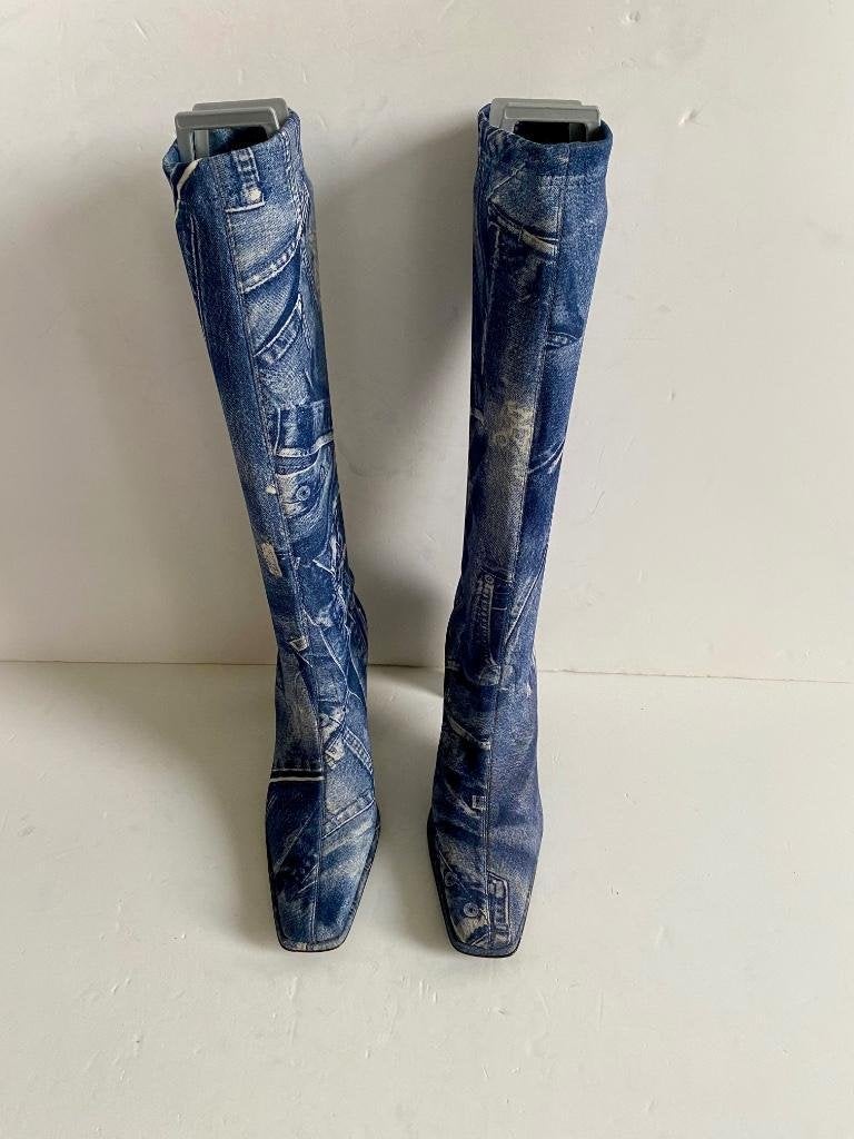 i365 Bronx maat 37 elastische hoge jeans laarzen hak spijker, Hoge laarzen, Bronx, Blauw, Ophalen of Verzenden