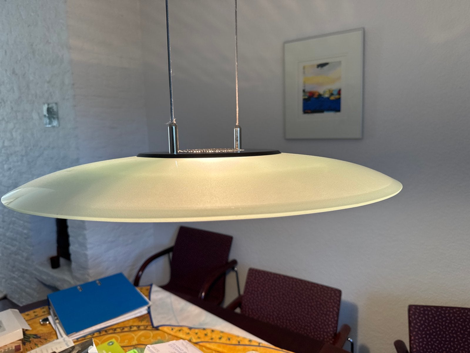 Moderne hanglamp met glazen kap, Ophalen, Gebruikt, Glas, E27 (groot)