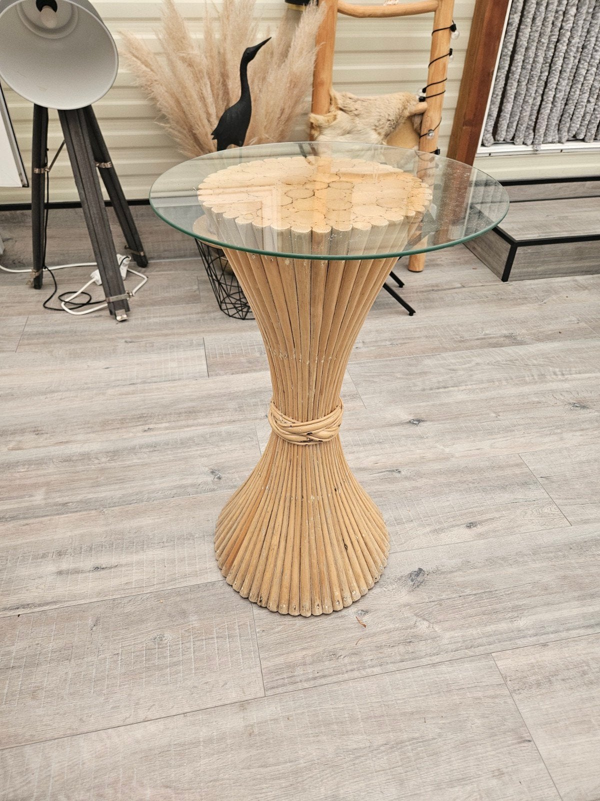 Ronde Bijzettafel met Glazen Blad - 47cm Doorsnede, 45 tot 60 cm, Minder dan 55 cm, Gebruikt, Rond