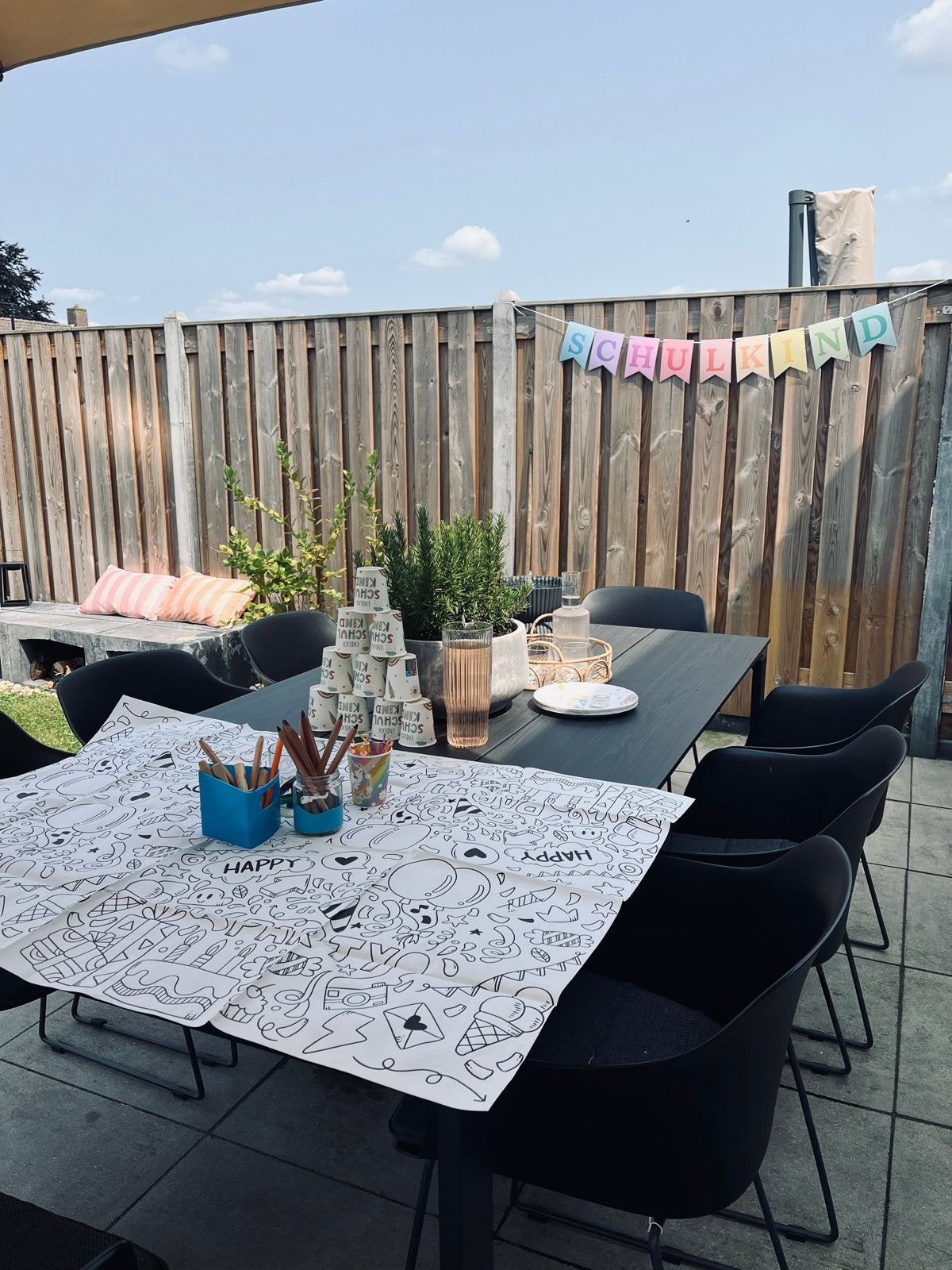 JYSK Tuintafel met 8 stoelen - Gebruikt maar nog goed, Ophalen, Gebruikt, Rechthoekig, Overige materialen