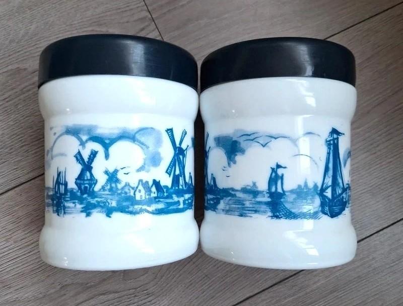 Vintage opaline voorraadpotten set Delfts blauw molen, Ophalen of Verzenden