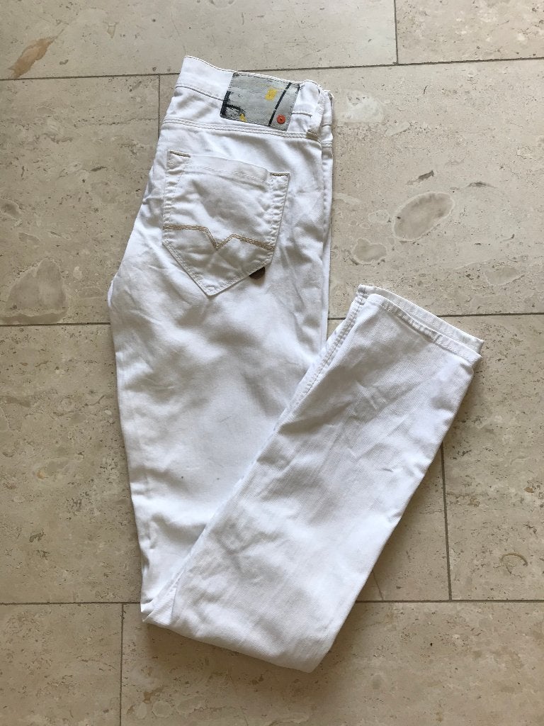 Hugo Boss: z.g.a.n. witte skinny jeans maat 27-34, Verzenden, Wit, Zo goed als nieuw, W27 (confectie 34) of kleiner