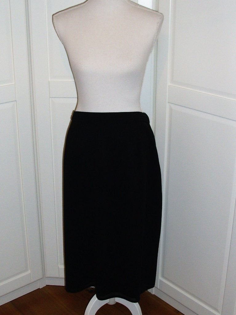 Edgar Vos vintage zwarte gevoerde chiffon midi rok,maat 44 L, Zwart, Maat 42/44 (L), Gedragen, Onder de knie