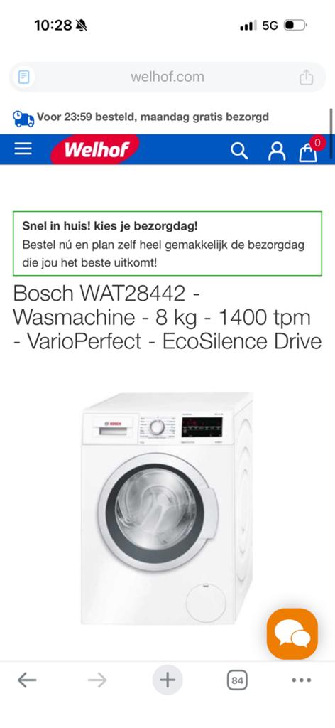 Bosch wasmachine T.E.A.B., Ophalen, Gebruikt, 85 tot 90 cm, 1200 tot 1600 toeren