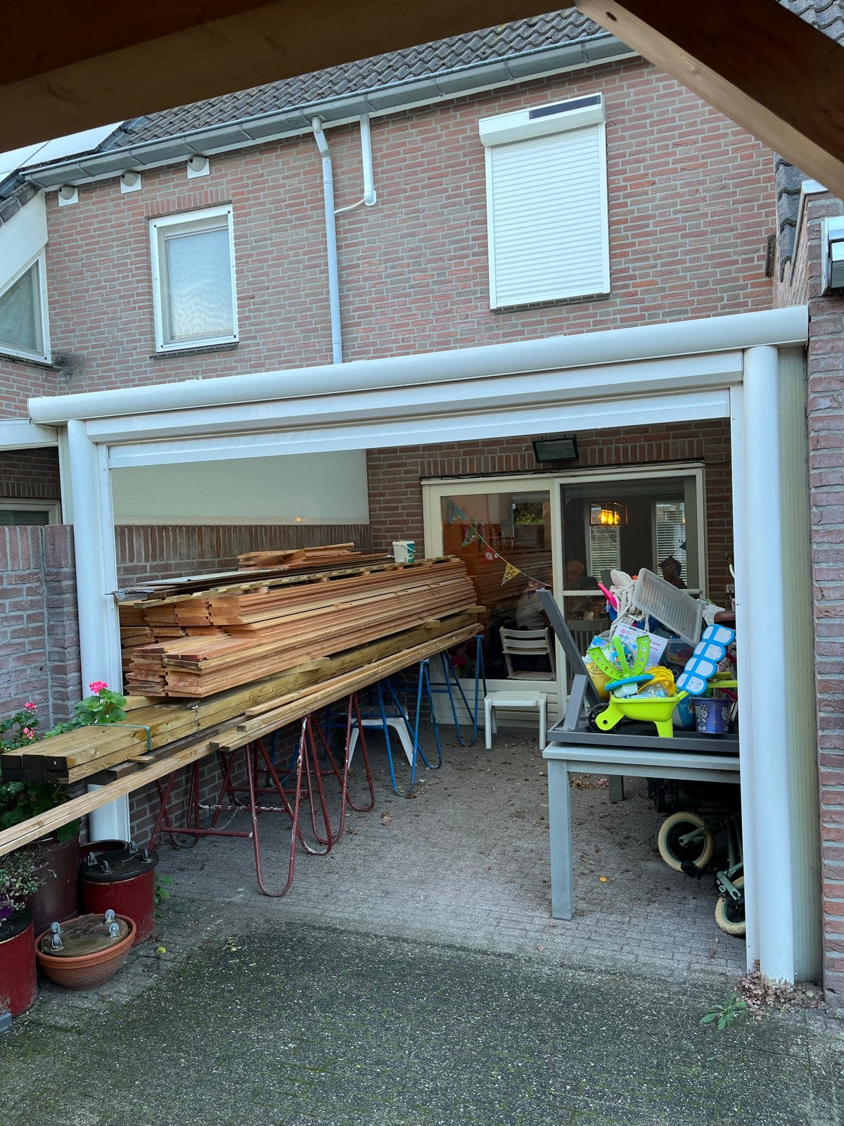 Aluminium overkapping met elektrisch screen en regenafvoer, Tuin en Terras, Ophalen, Gebruikt, Veranda
