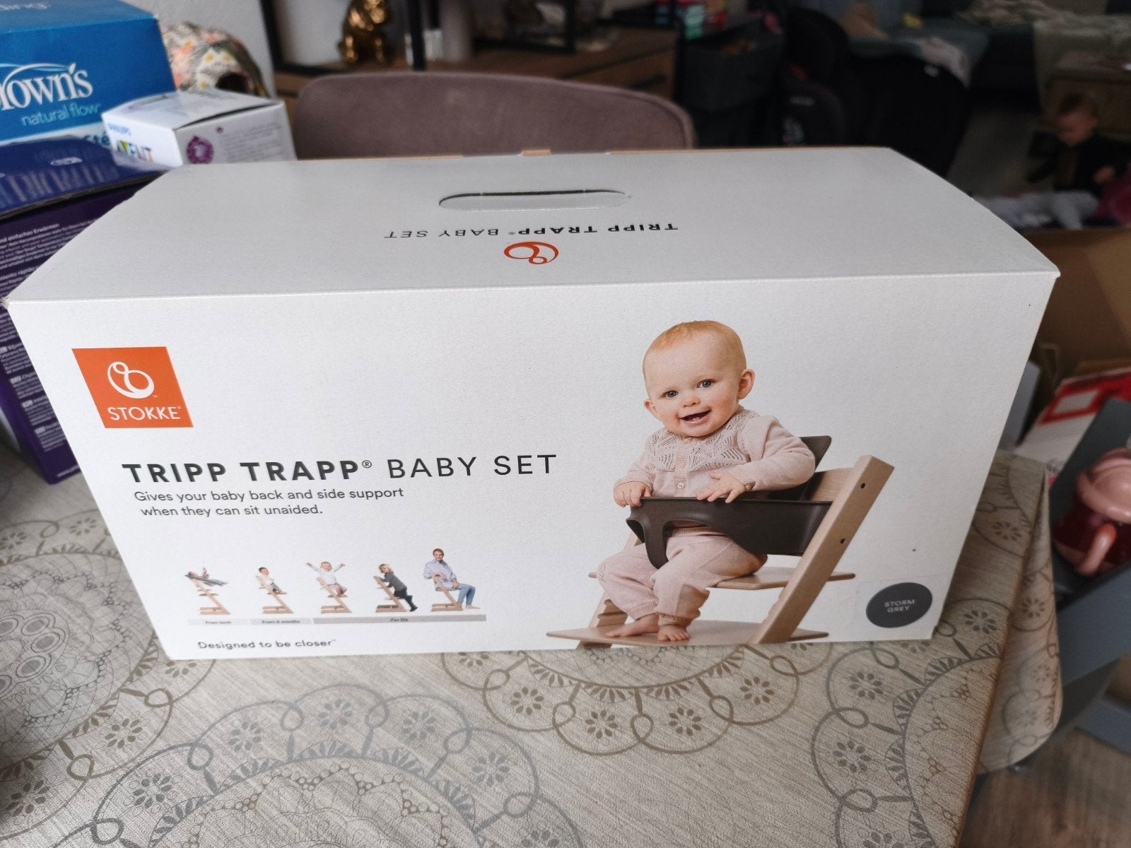Stokke grijs Tripp Trapp Baby Set – Storm Grey, Kinderen en Baby's, Overige Kinderen en Baby's, Ophalen of Verzenden, Zo goed als nieuw