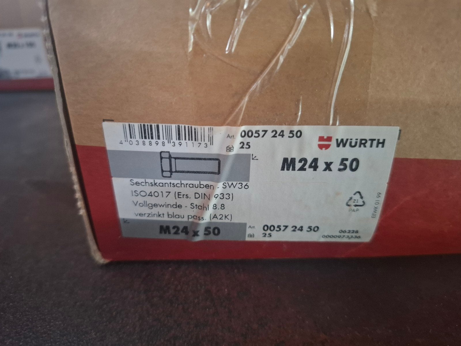 WÜRTH Zeskantbouten M24 x 50, staal 8.8, verzinkt, Ophalen of Verzenden, Nieuw, Minder dan 50 mm, Bouten of Moeren