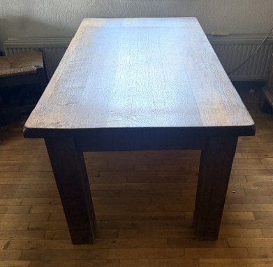 Massief donker eiken eethoek, Huis en Inrichting, Ophalen, Gebruikt, 4 tot 6 stoelen