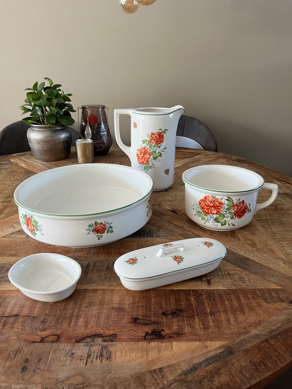 Vintage waskom lampetset met rozen decoratie, Ophalen