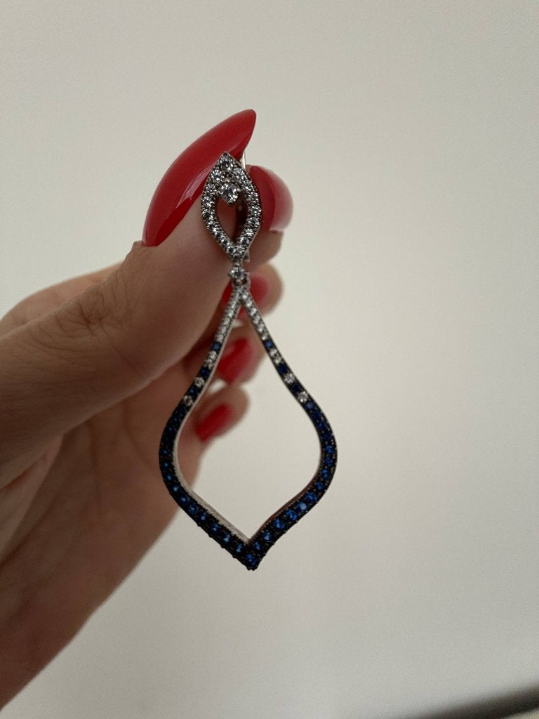 Lange Zilveren Oorhangers (5 cm) met  Blauwe Stenen, Sieraden, Tassen en Uiterlijk, Ophalen of Verzenden, Zilver, Oorbellen, Met edelsteen