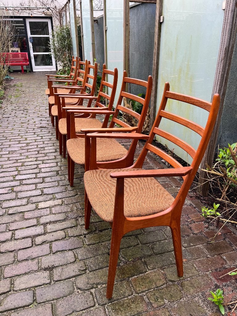 6x KS Möbler Teakhouten Danish Design fifties stoelen, Huis en Inrichting, Ophalen, Bruin, Zo goed als nieuw, Stof