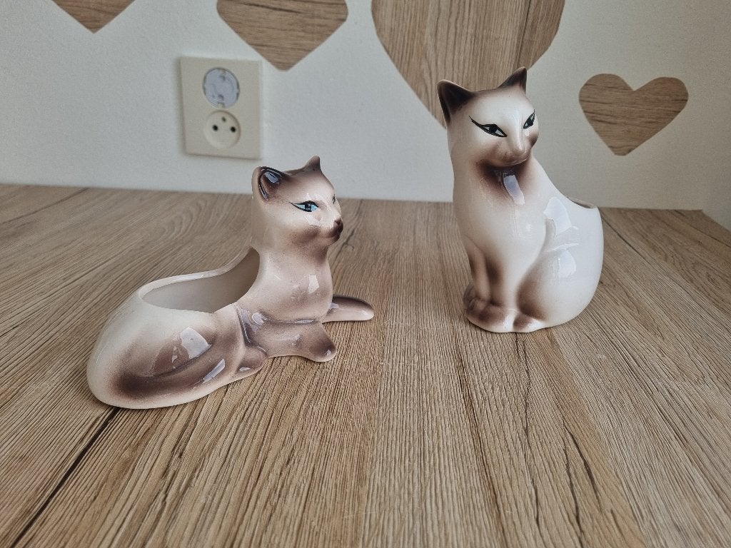 Prachtige Vintage Set 2 Siamese Blue Eyes Katten Planters, Verzenden