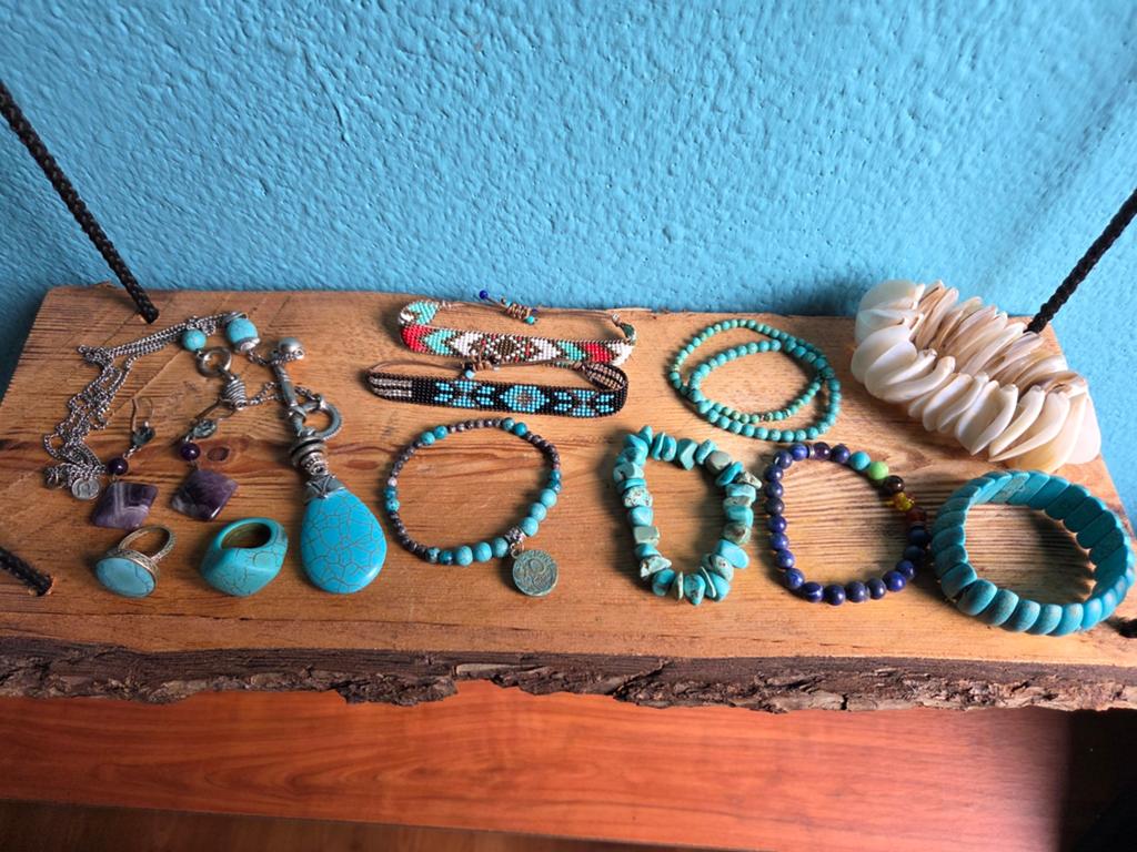 Diverse sieraden collectie: turquoise, kralen, schelp, Verzamelen, Religie, Gebruikt, Overige religies, Sieraad, Ophalen of Verzenden