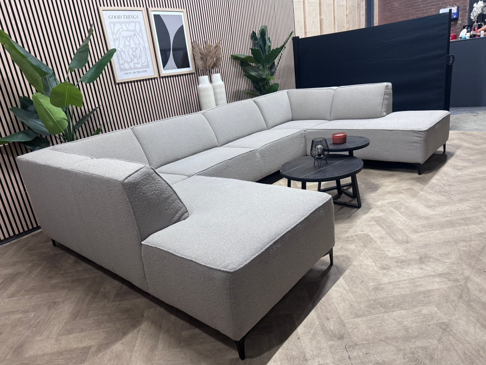 ZGAN Home Center Bouclé U-Bank/Hoekbank - Warm Grijs - 370cm, Trendy Bouclé U-Bank Hoekbank Groot Luxe Modern Japandi Grijs, -