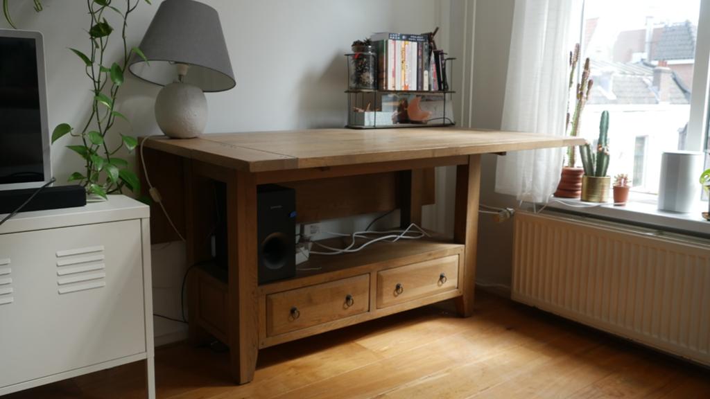Uitschuifbare eettafel/bureau van eikenhout, Huis en Inrichting, Tafels | Eettafels, Ophalen, Gebruikt, Eikenhout, Vier personen