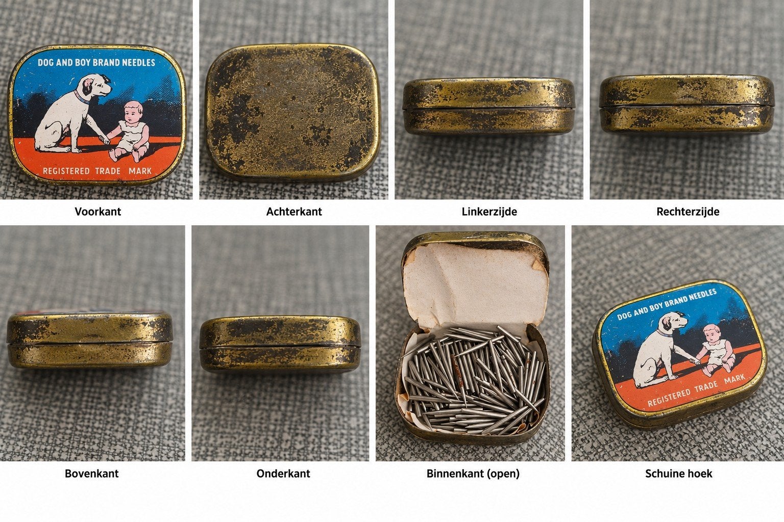 Vintage Dog & Boy Brand naaldenblikje met naalden, Ophalen of Verzenden