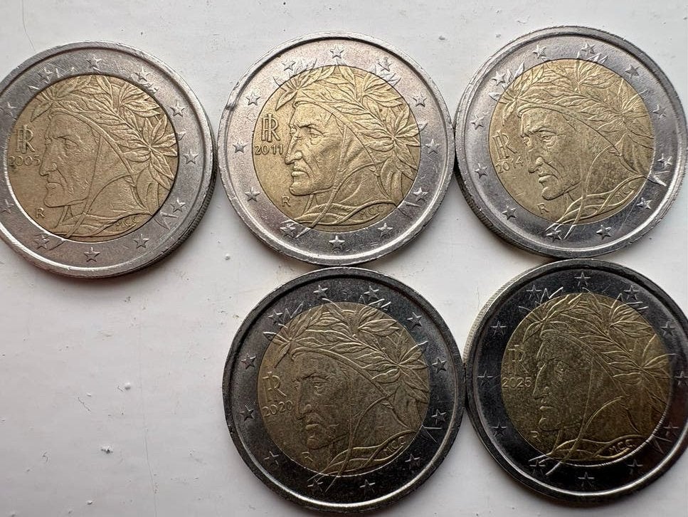2 Euro Munten Dante Alighieri - Diverse Jaren 2025, Postzegels en Munten, Munten | Europa | Euromunten, Ophalen of Verzenden, Italië