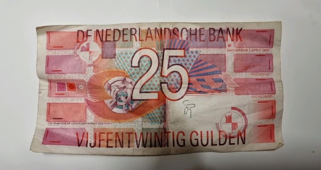 25 Gulden Nederlands bankbiljet (roodborstje), Postzegels en Munten, Bankbiljetten | Nederland, Los biljet, 25 gulden, Ophalen of Verzenden