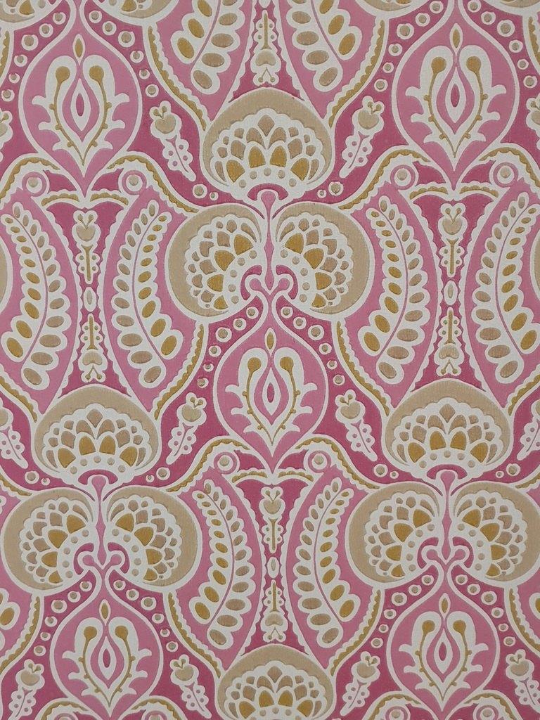 13711 Roze barok behang met crème en mosterdkleur swiet, Huis en Inrichting, Stoffering | Behang, Verzenden, Minder dan 10 m²