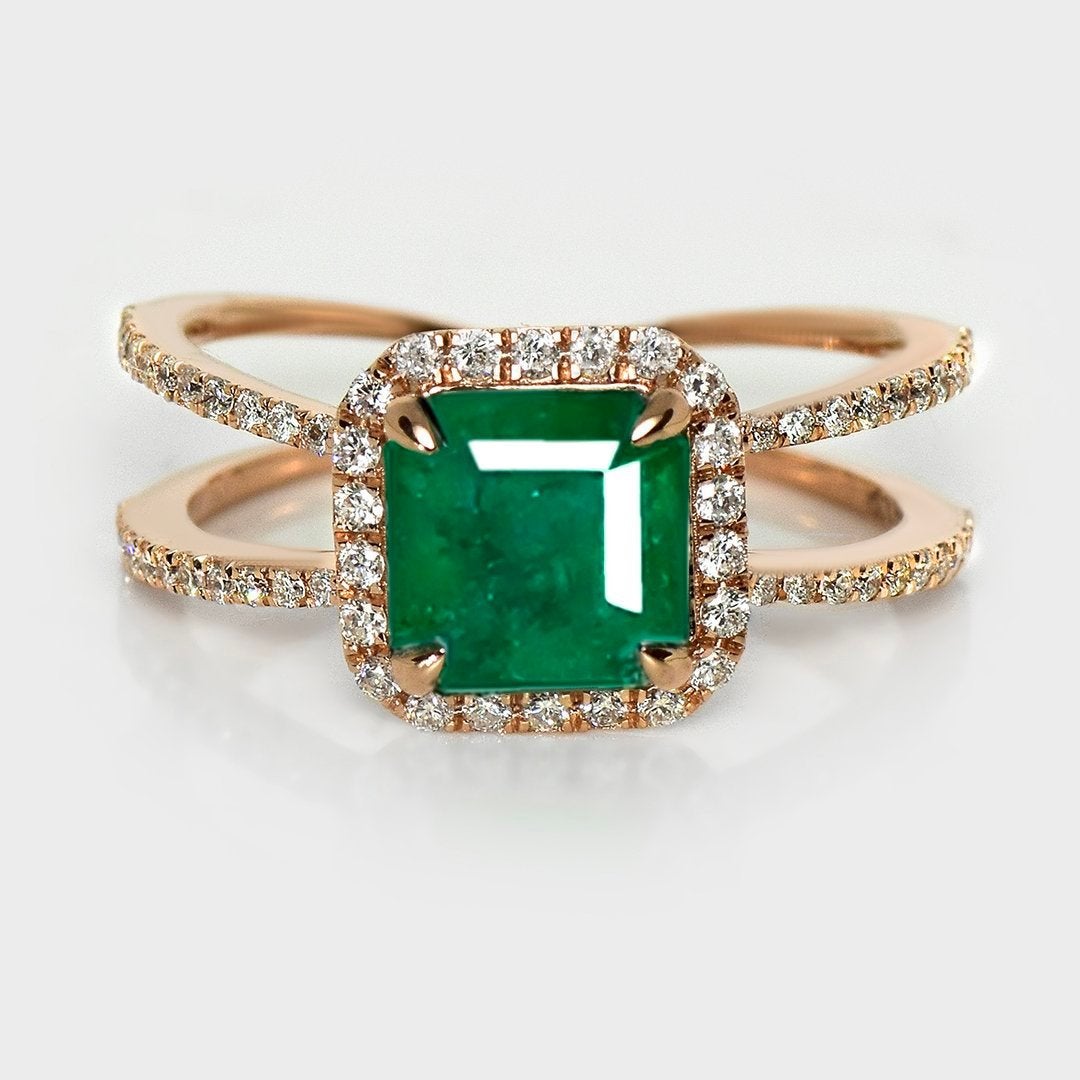 14K Roségoud | Natuurlijke Zambia Smaragd + Diamant IGI, Overige kleuren, Nieuw, Ophalen of Verzenden, Kleiner dan 17