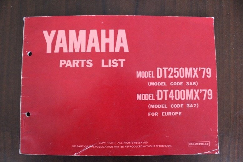 Yamaha DT250 MX DT400 MX 1979 motorcycle parts list, Ophalen of Verzenden, Yamaha