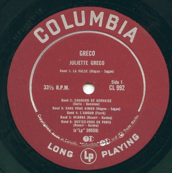Juliette greco  greco  lp, Gebruikt, Complilatie, Voor 1960, Ophalen of Verzenden