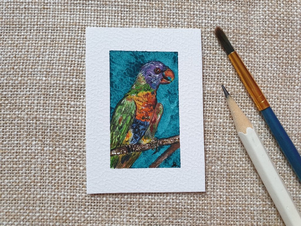 Origineel tekening Lori van de Blauwe Bergen 7x5 cm, Ophalen, Minder dan 50 cm, Nieuw, Tekening