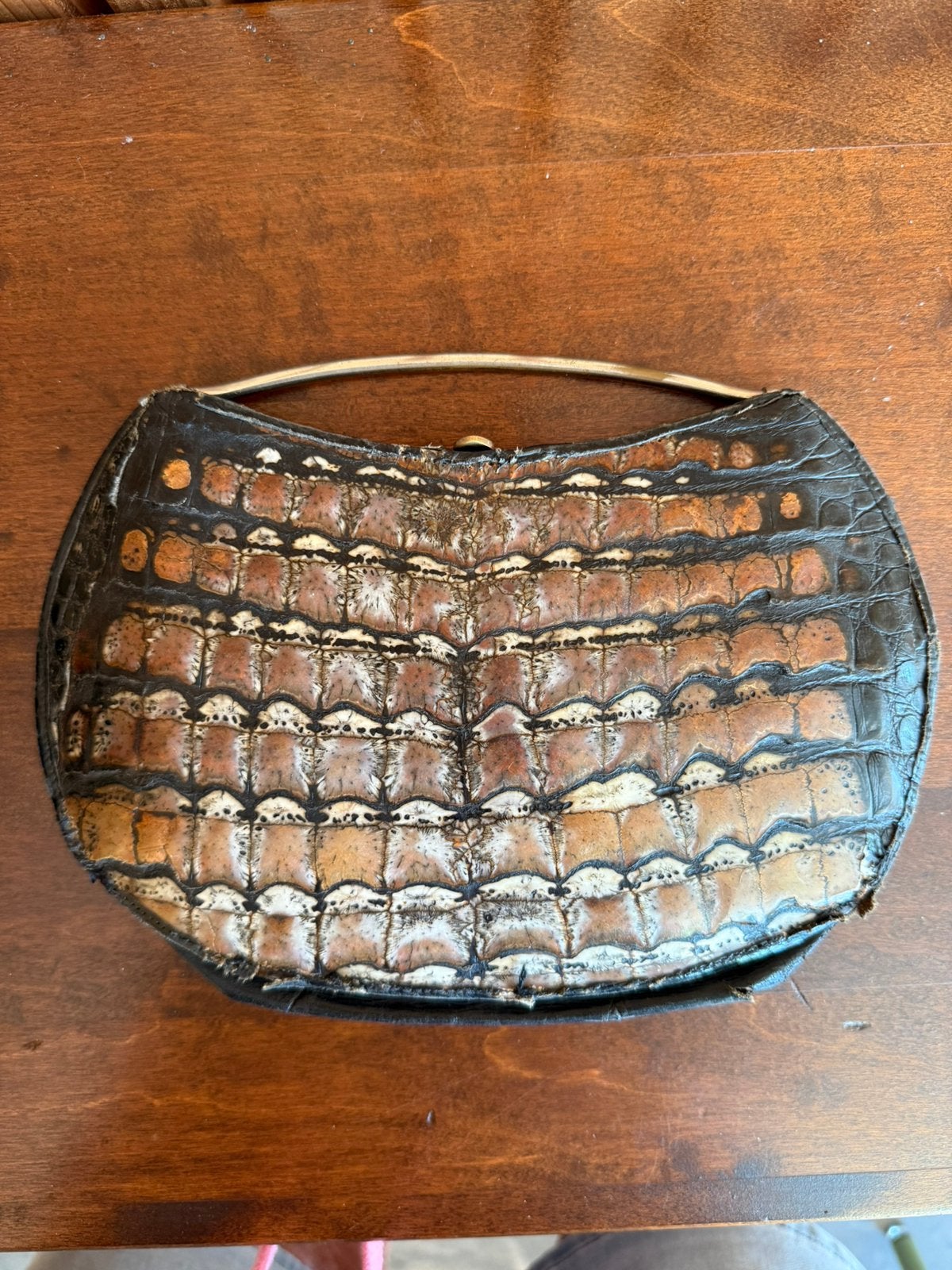 Vintage alligator/krokodil clutch tasje uit ‘50 bruin/zwart, Sieraden, Tassen en Uiterlijk, Ophalen of Verzenden, Gebruikt, Bruin