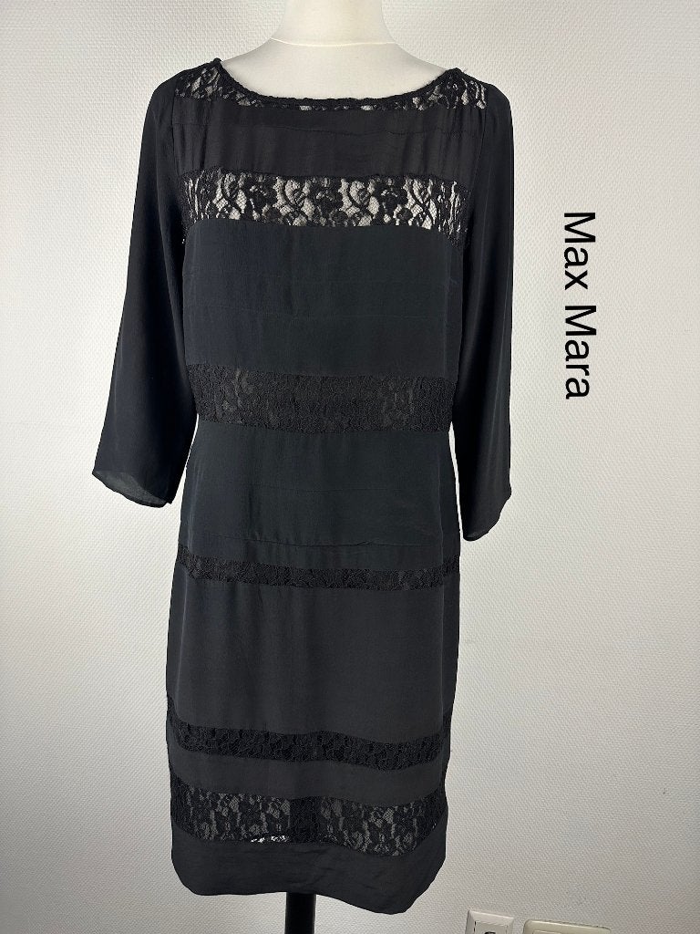 Max Mara Jurk 100% zijde (mt: 40) 19,6/9148, Kleding | Dames, Jurken, Zo goed als nieuw, Maat 38/40 (M), Zwart, Onder de knie