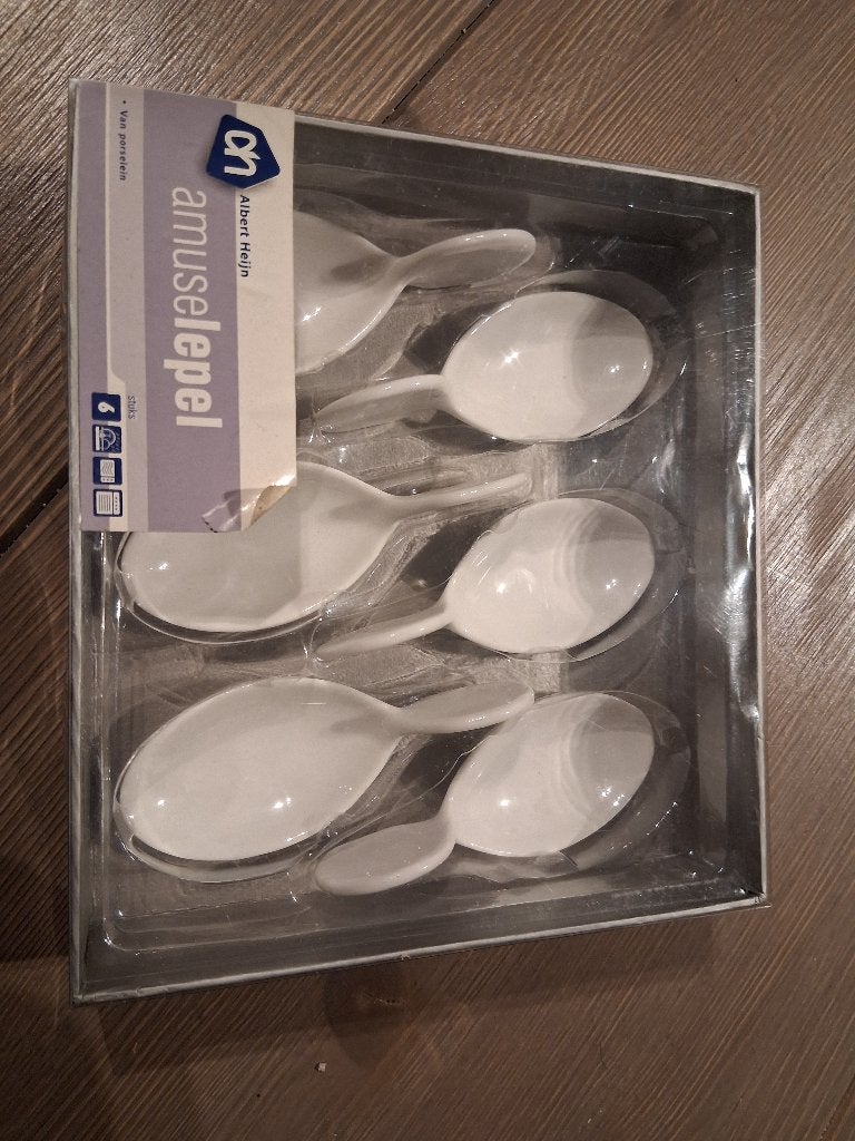 6 amuse lepels nieuw in de verpakking, Overige materialen, Bestekset, Overige typen, Nieuw
