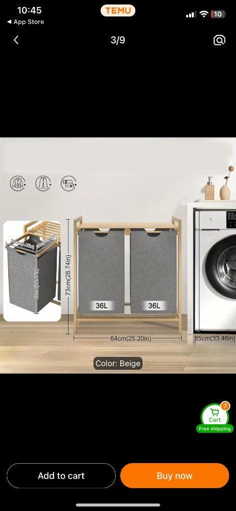 Laundry Basket 2 Compartments Bamboo  Laundry Bags Laundry, Ophalen, Zo goed als nieuw, Wit