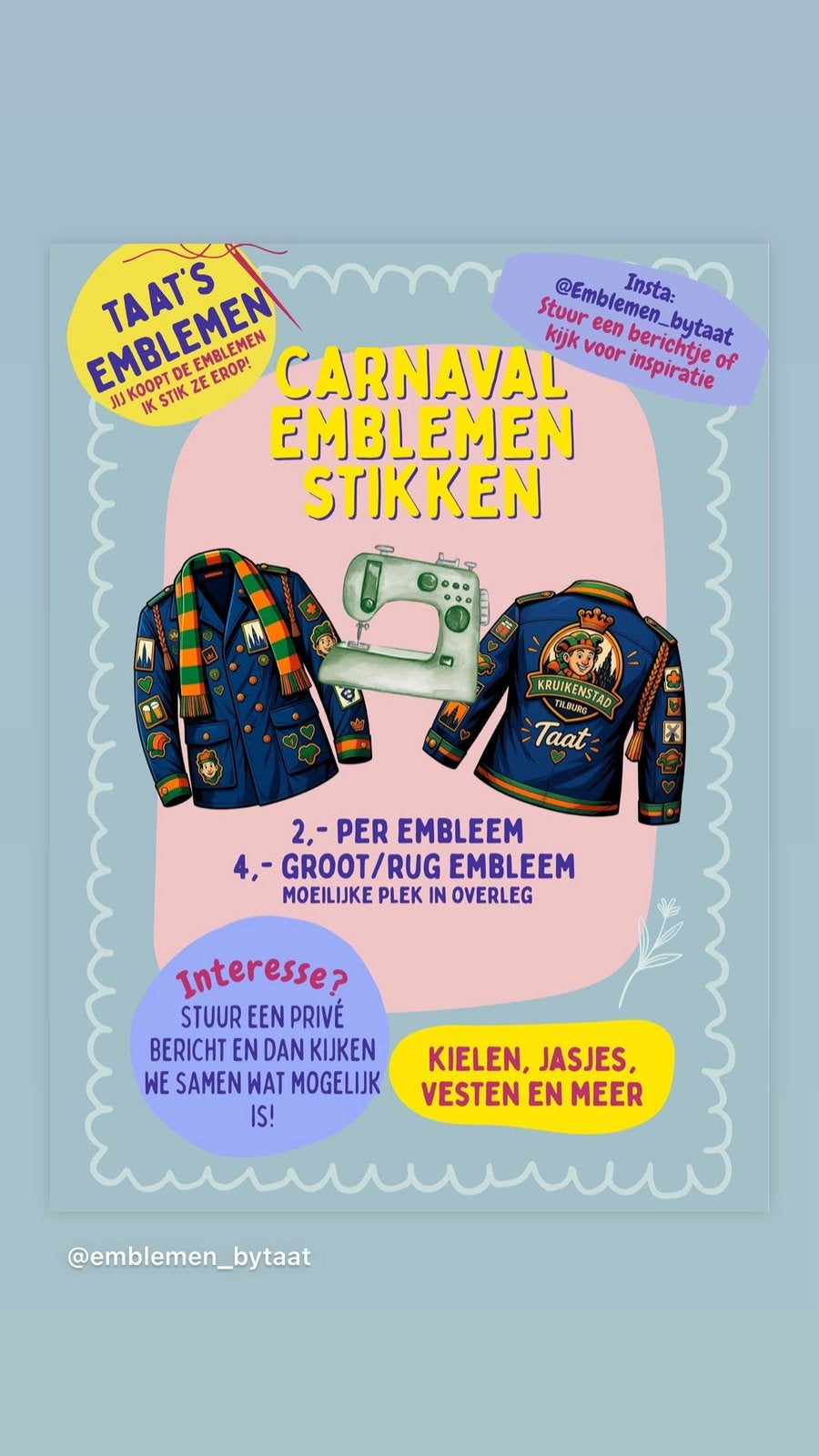 Carnavals emblemen stikken!, Ophalen, Zo goed als nieuw, Overige maten