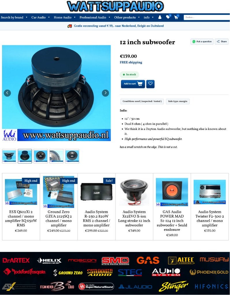 12 inch subwoofer, Auto diversen, Gebruikt, ., Ophalen of Verzenden, .