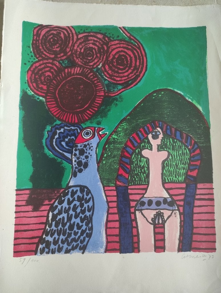 Corneille Beverloo(1922)Lithografie"Ollintonatiuh 329"Ges G, Personages en Fantasiefiguren, Ophalen of Verzenden, Lithografie