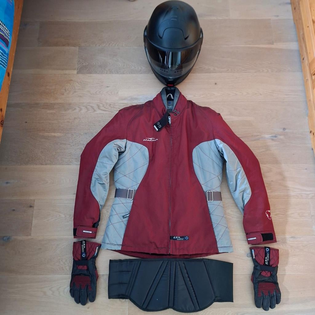 Complete set motorkleding: jas, handschoenen, helm, niergord, Ophalen of Verzenden, Tweedehands, Dames, Combipak