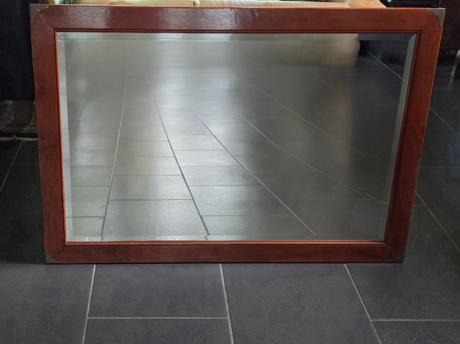 Exclusieve design spiegel facetgeslepen & messing hoeken, Ophalen, Rechthoekig
