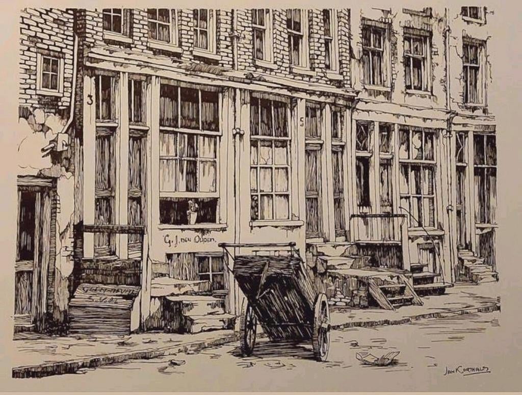 Bloemstraat ... Amsterdam  ... Jan Korthals  ..., Antiek en Kunst, Kunst | Tekeningen en Foto's, Ophalen of Verzenden
