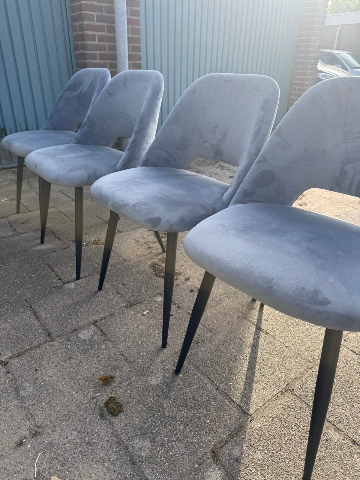 Teddy stoel grijs/blauw 4x, Huis en Inrichting, Stoelen, Ophalen, Gebruikt, Blauw, Vier