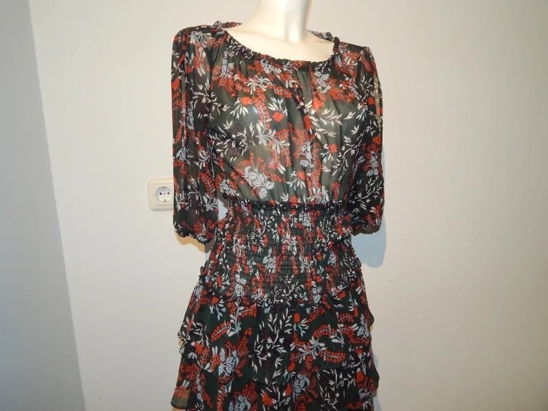 Maje zijde achtige jurk rok laagjes elastische taille 1/S, Maat 36 (S), Boven de knie, Meerkleurig, Verzenden