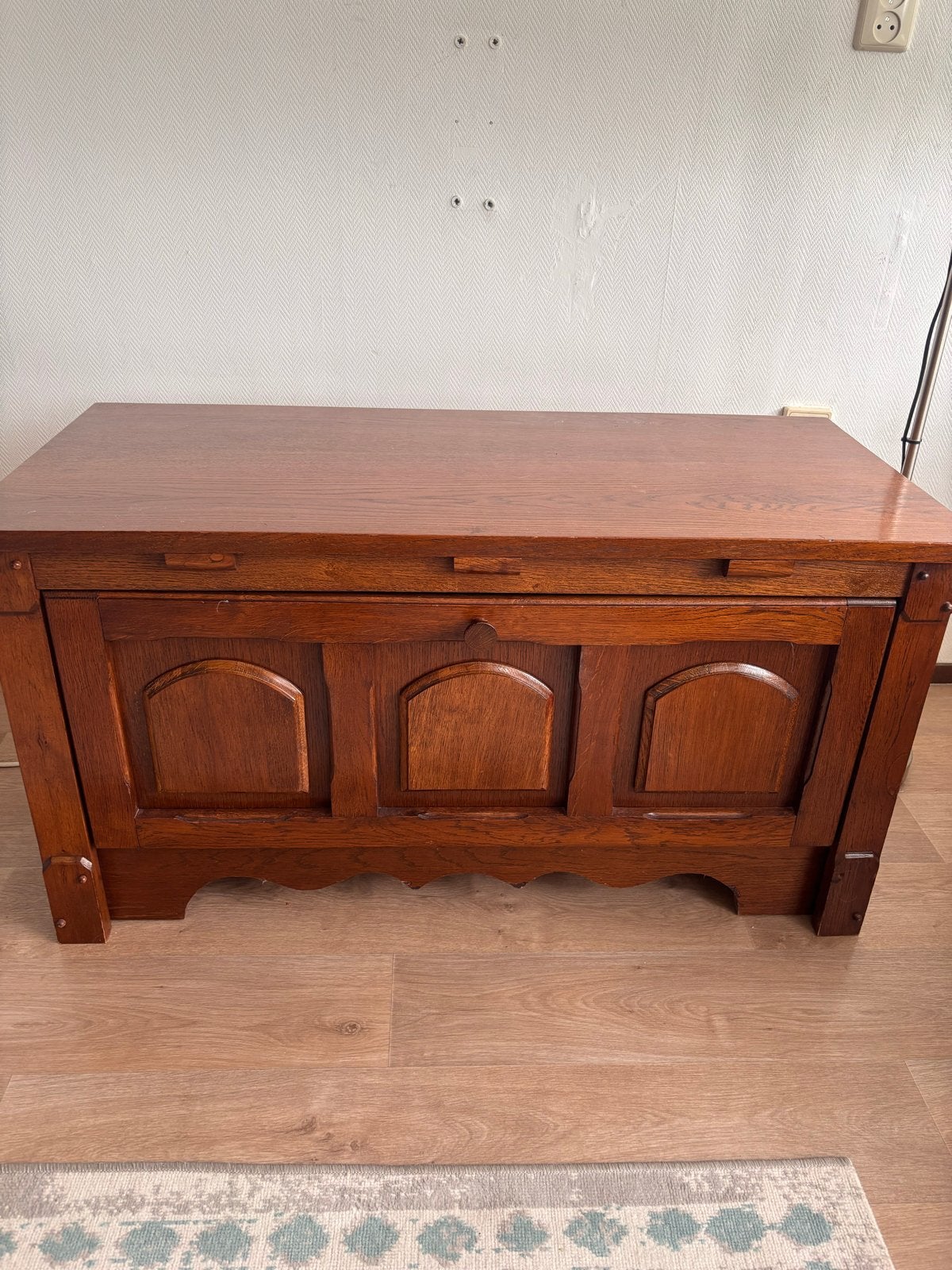 Vintage dekenkist van eikenhout, Ophalen, 50 – 75, Gebruikt, 100 tot 150 cm