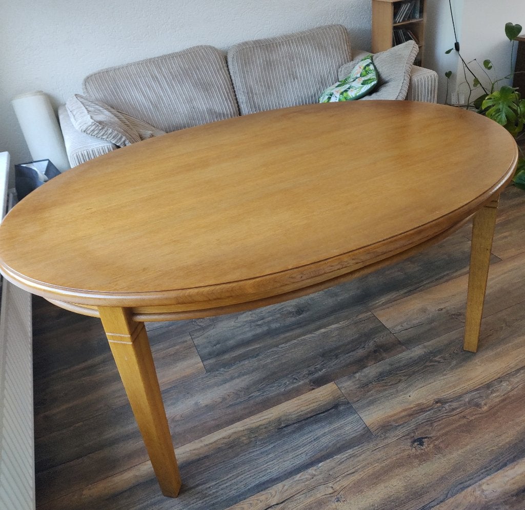Massief eiken ovale eettafel., Ophalen, Gebruikt, 100 tot 150 cm, Eikenhout