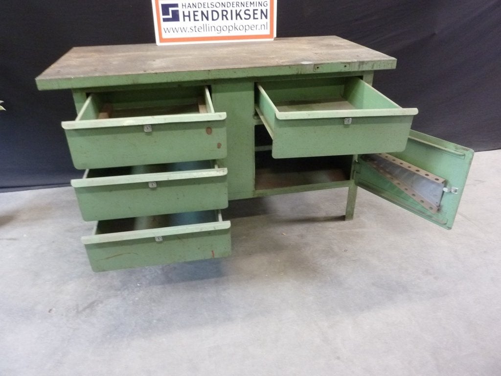 Hele zware vintage werkbank met lades en deur + dik werkblad, Ophalen, Gebruikt, Handelsonderneming Hendriksen, Bankschroef