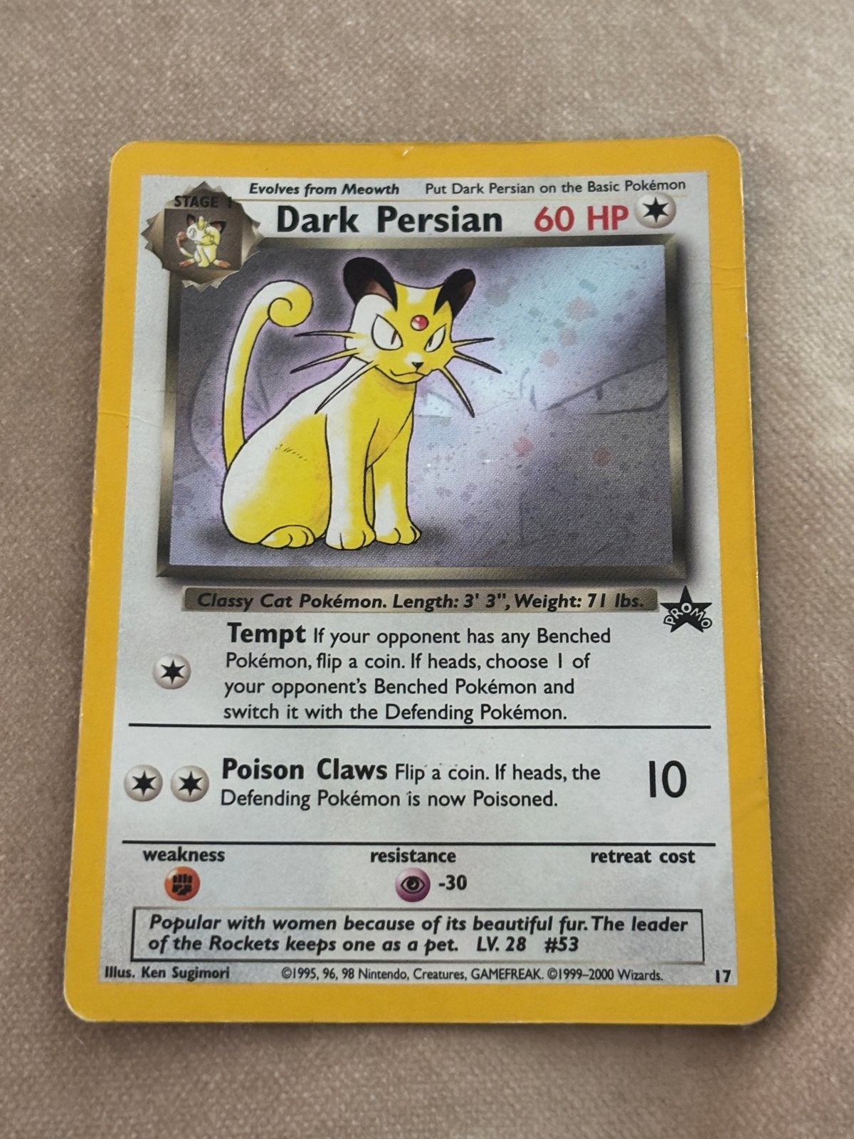 Dark Persian Pokémon kaart (Wizards, 1999-2000), Ophalen of Verzenden, Gebruikt, Losse kaart