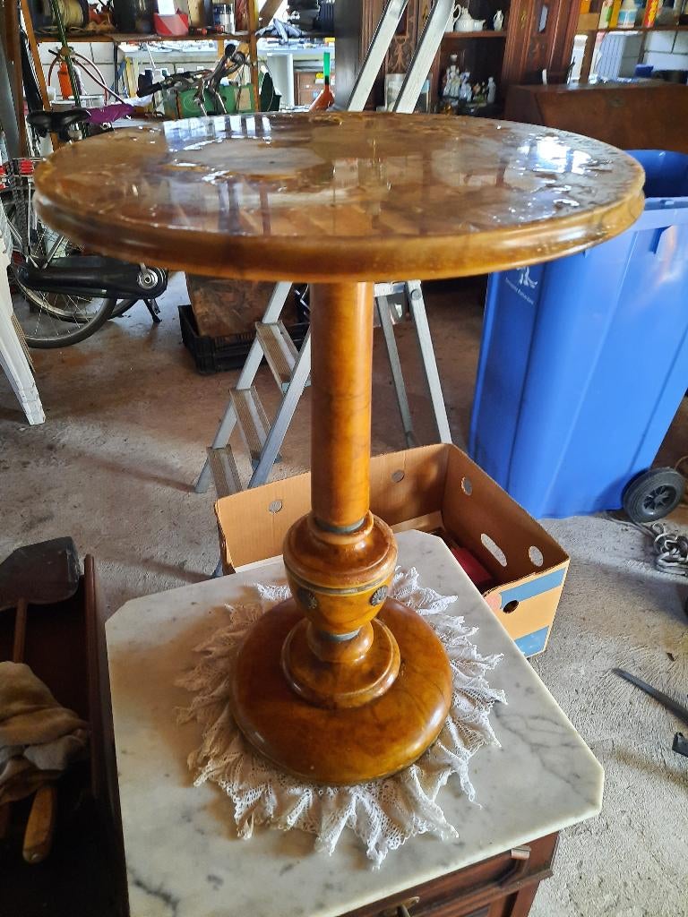 Antieke Bijzettafel marmer, Overige materialen, Minder dan 55 cm, Gebruikt, Rond