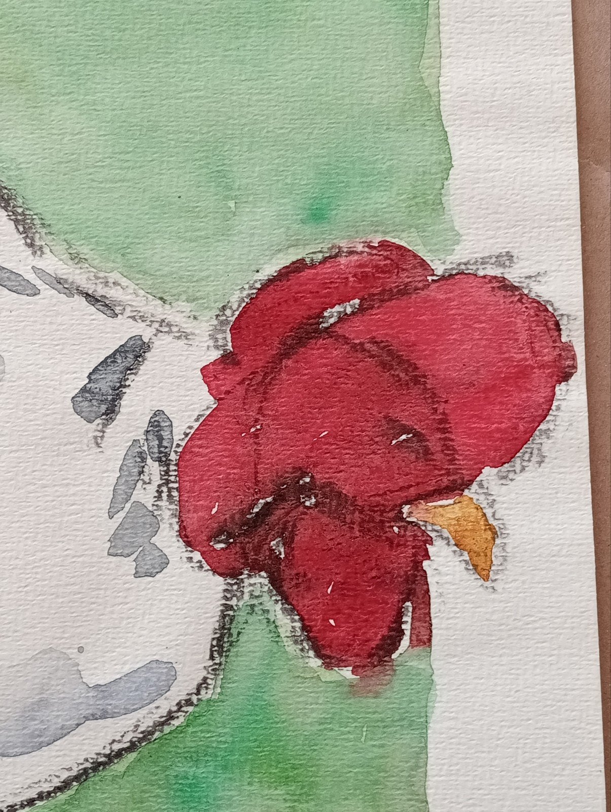 Kip Aquarel met krijt gesigneerd, Antiek en Kunst, Kunst | Tekeningen en Foto's, Verzenden