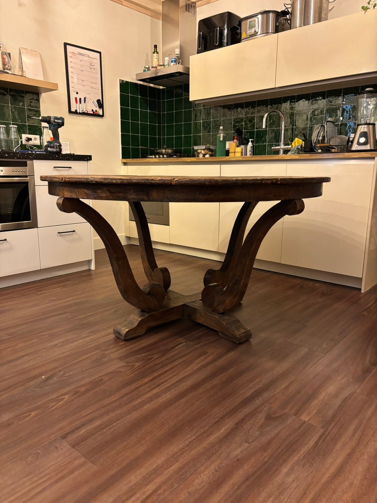 Mooie ronde houten eettafel, Huis en Inrichting, Tafels | Eettafels, Ophalen, 100 tot 150 cm, Rond, Zo goed als nieuw