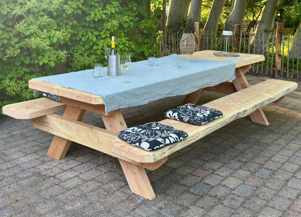 Robuuste Boomstam Picknicktafel - bouwpakket - 6cm dik!, Ophalen, Nieuw, Rechthoekig, Hout