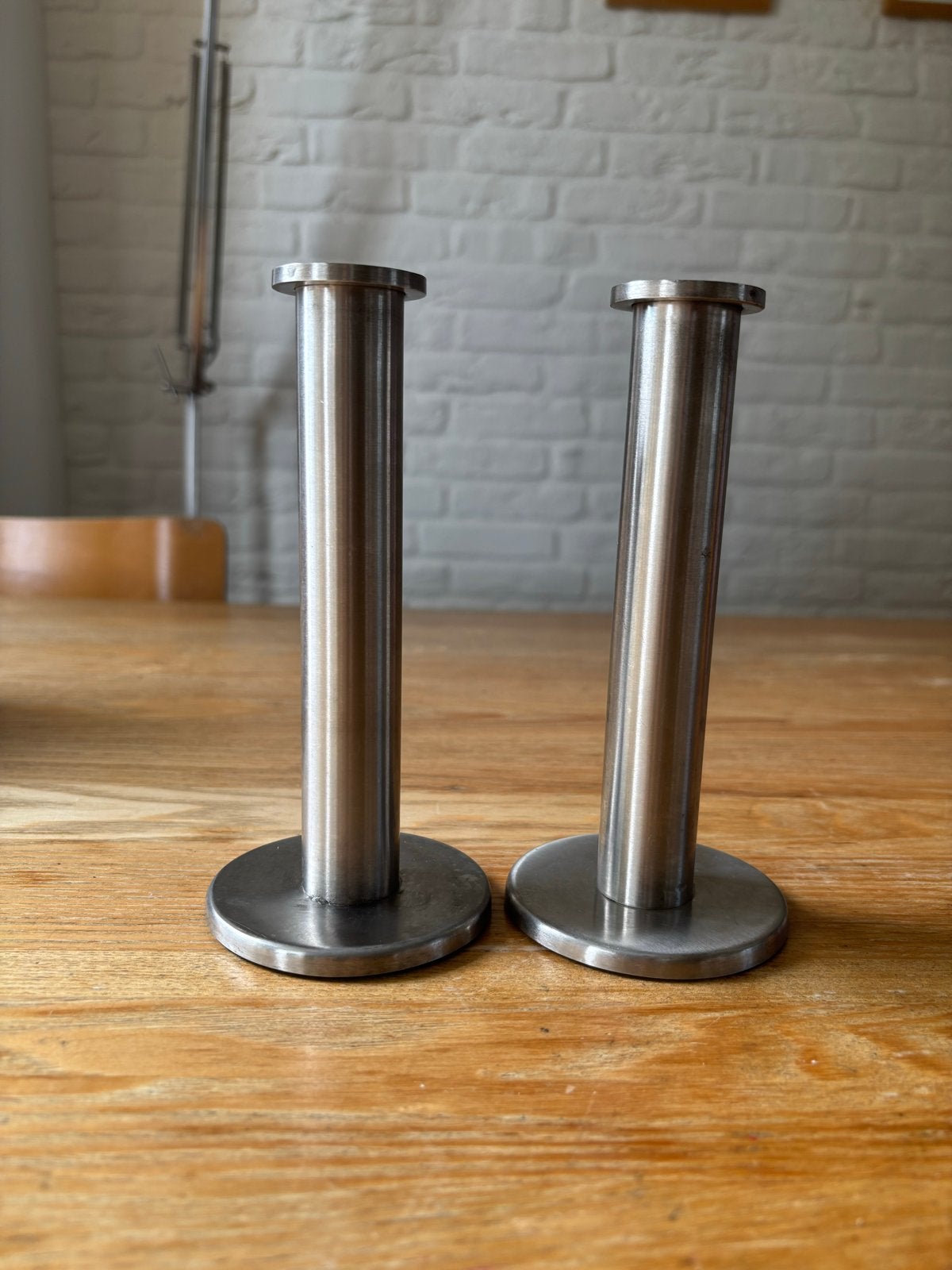 Vintage RVS Kandelaars - Strak Scandinavisch Design, Antiek en Kunst, Antiek | Kandelaars, Ophalen of Verzenden, Overige materialen