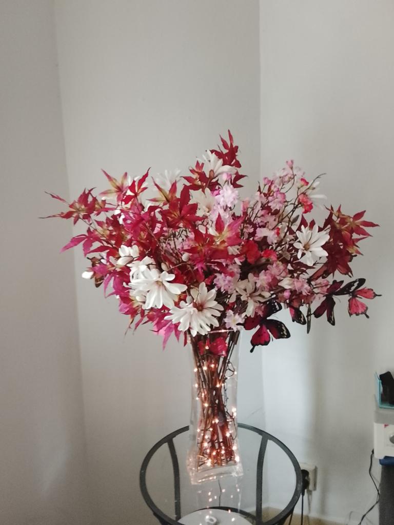 Decoratieve Vaas met Kunstbloemen en Verlichting, Overige kleuren, 50 tot 75 cm, Ophalen of Verzenden, Glas
