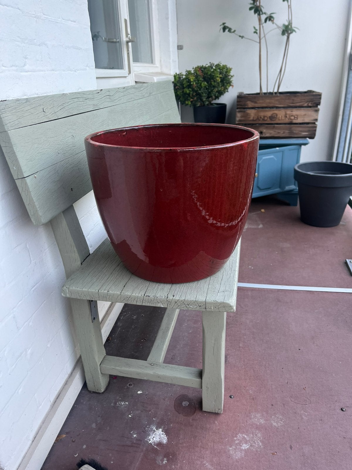 Grote rode plantenpot, Rond, Binnen, Zo goed als nieuw, Minder dan 40 cm